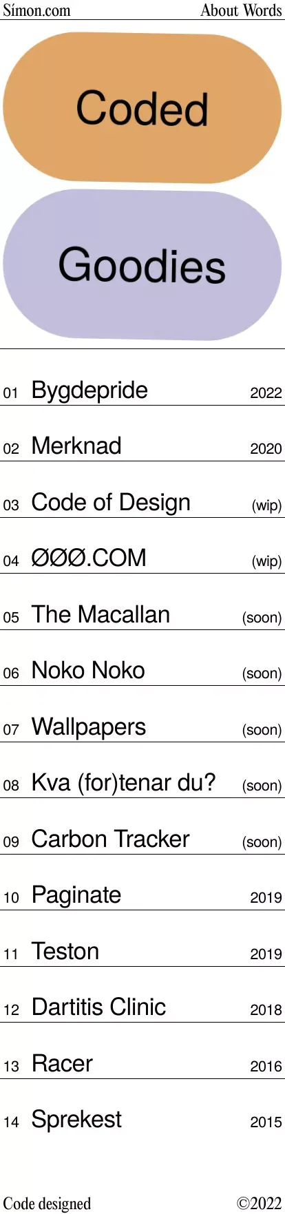 Símon.com • Studio for computational design mobile view