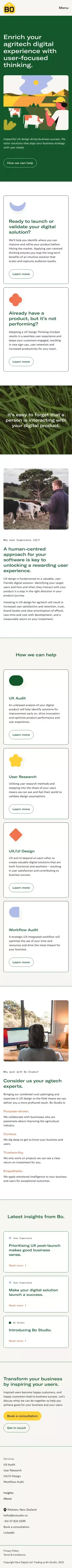 Your Trusted Agritech & UX Design Company in NZ | Bo Studio mobile view