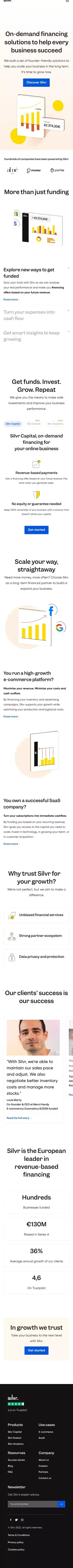 Silvr - Nous finançons votre croissance mobile view