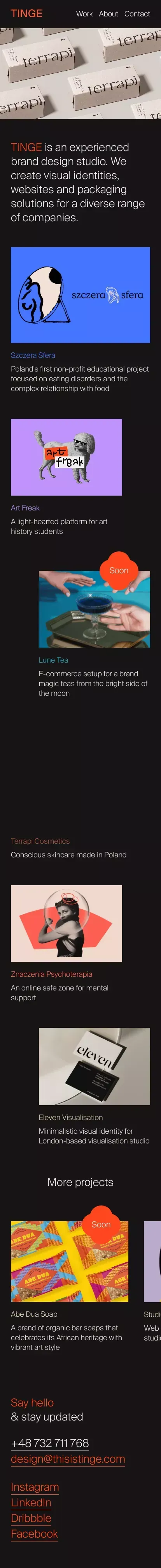 Tinge – Brand design studio mobile view