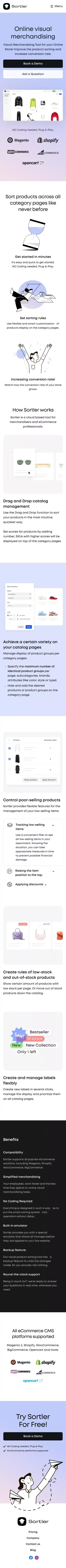 Online Visual Merchandising Interface | Sortler.com mobile view