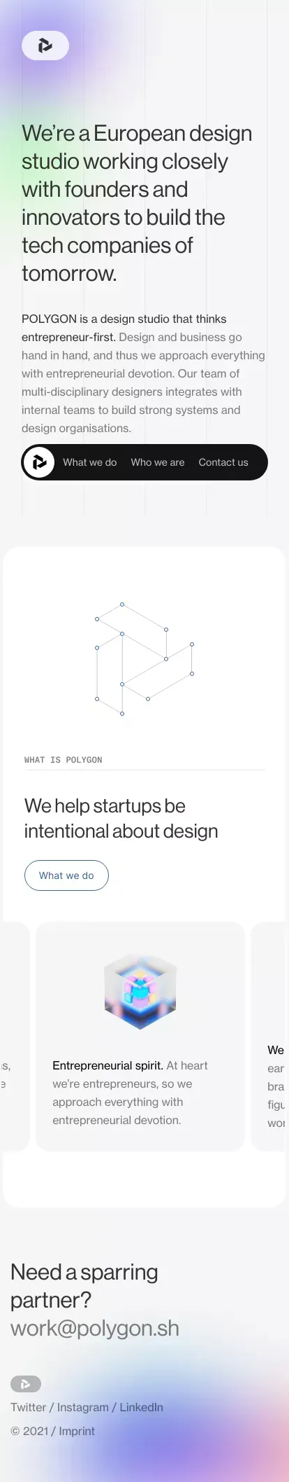 POLYGON | We’re a European design studio working closely with founders and innovators to build the tech companies of tomorrow. mobile view