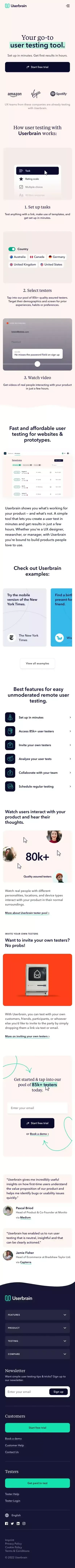 Userbrain - User testing made simple mobile view