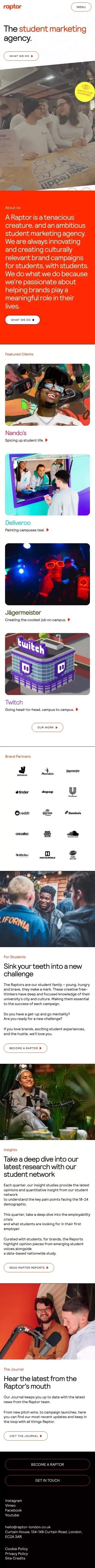 Raptor - the student marketing agency mobile view