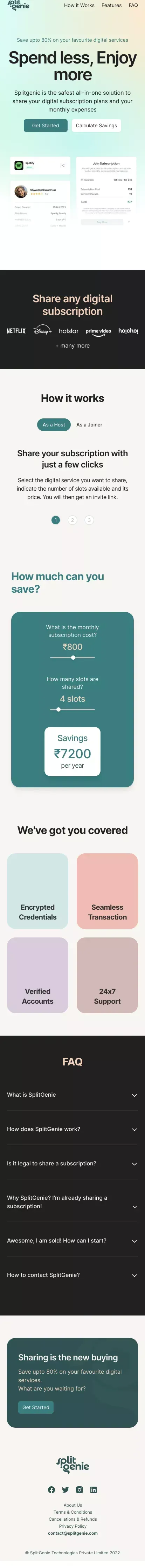SplitGenie - Share and save upto 80% on your digital subscriptions mobile view