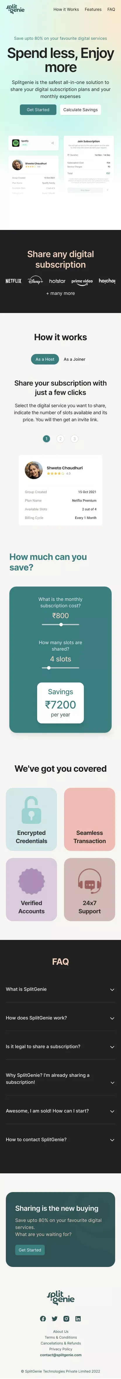 SplitGenie - Share and save upto 80% on your digital subscriptions mobile view