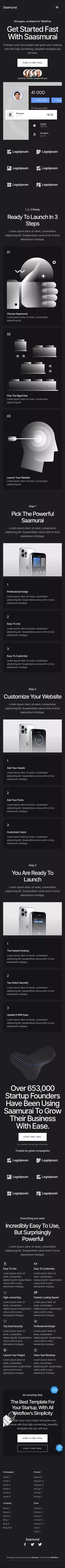 Saamurai Webflow Template mobile view