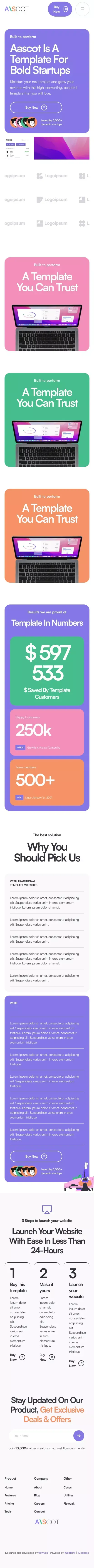 Ascot Webflow Template mobile view