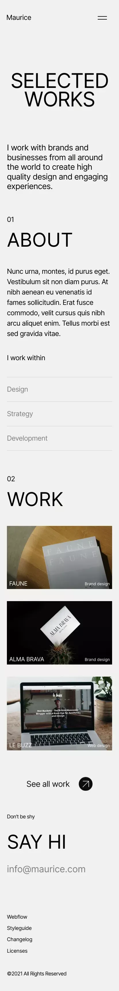 Maurice - Webflow website template mobile view