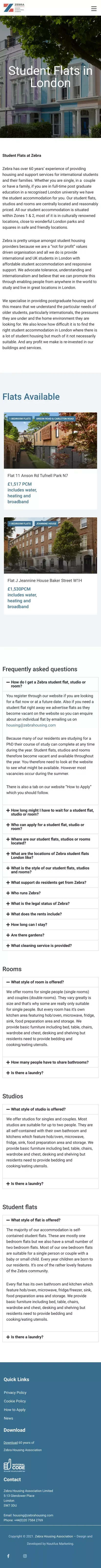 Student Flats London - London Housing Association - Zebra Housing Association mobile view