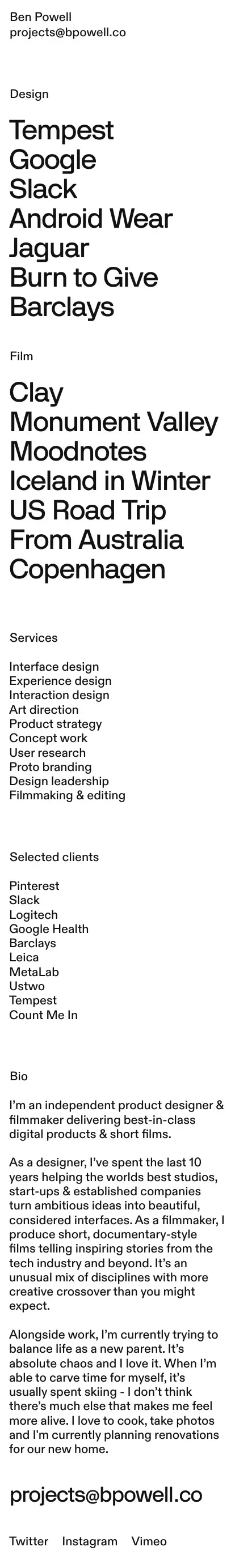 Ben Powell Independent Designer + Filmmaker mobile view