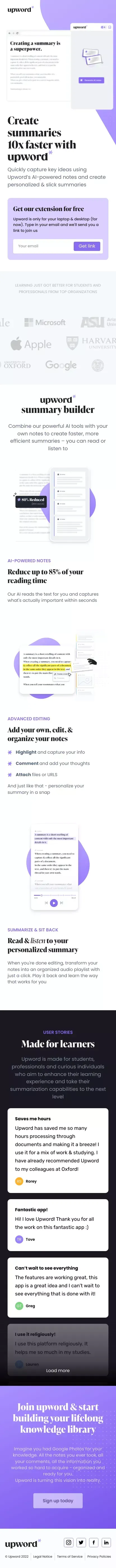 Create better summaries with Upword mobile view