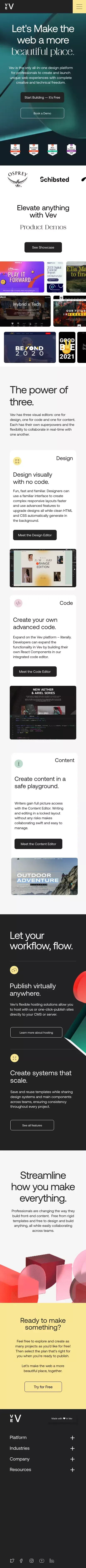 Vev: No-code Web Design Platform for Professional Creatives mobile view