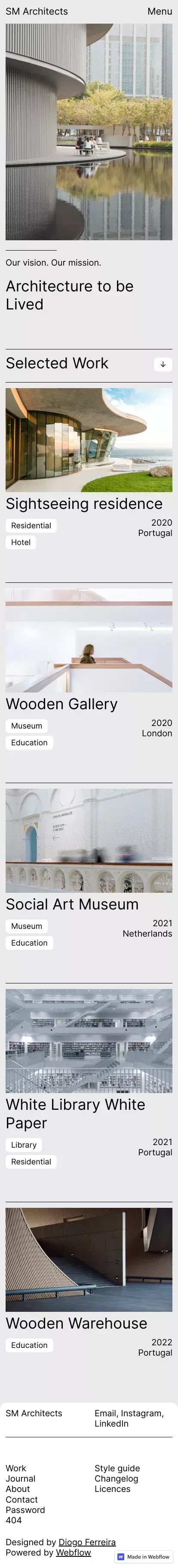 SM Architects – Webflow website template mobile view