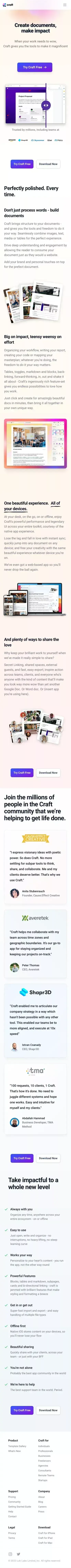 Craft - The Future of Documents mobile view