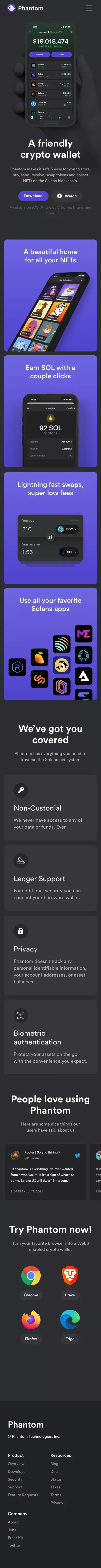 Phantom - A friendly Solana wallet built for DeFi & NFTs mobile view