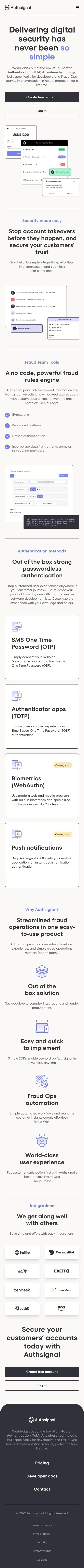 Authsignal - Home mobile view