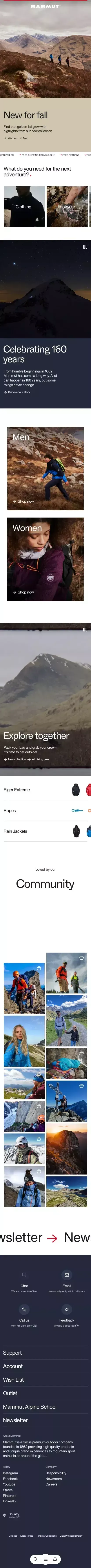 Mammut Online Shop mobile view