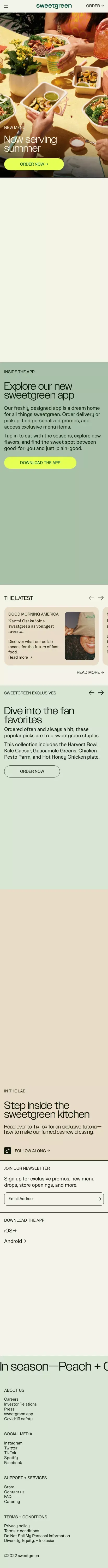sweetgreen | Inspiring healthier communities mobile view