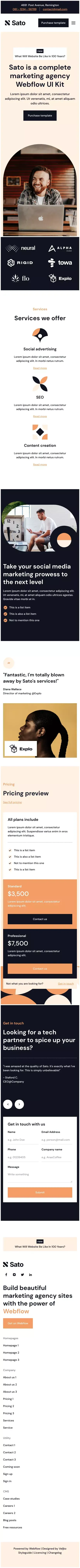 Sato - Webflow HTML website template mobile view