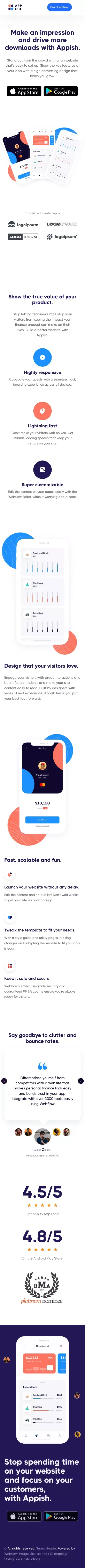 Appish - Webflow website template mobile view
