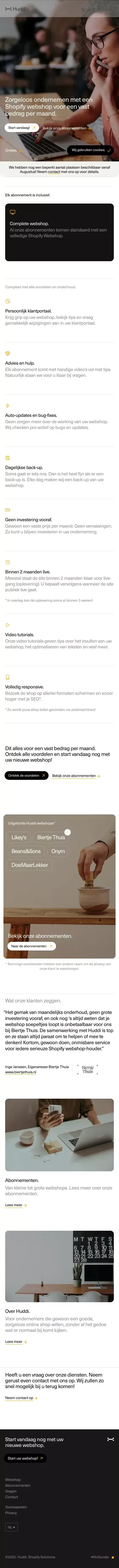 Huddi - Zorgeloos ondernemen met een Shopify webshop voor een vast bedrag per maand. mobile view