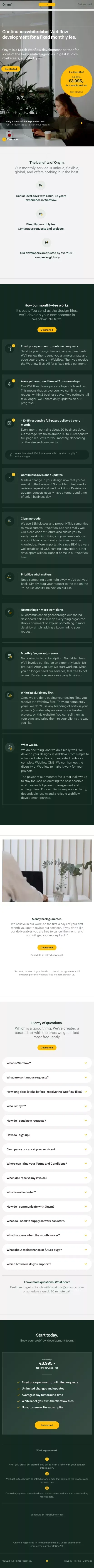 Onym+Co. - Continuous white-label Webflow development for a fixed monthly fee. mobile view