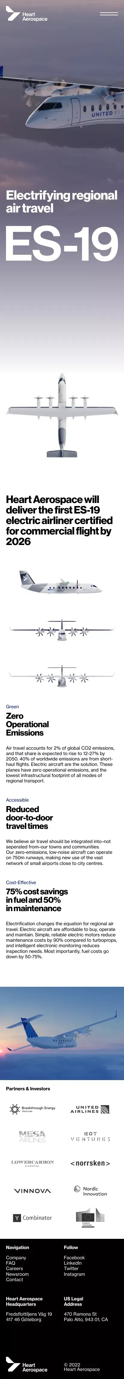 Heart Aerospace | Electrifying regional air travel mobile view
