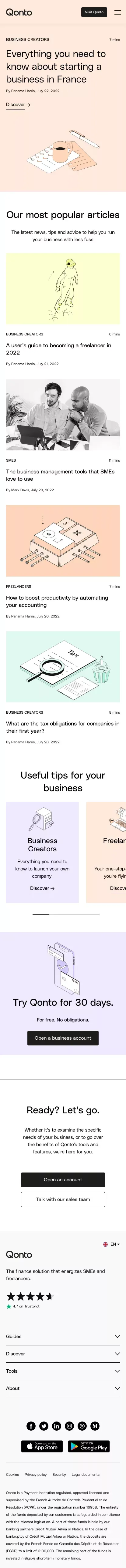 Qonto - Blog for entrepreneurs, start-ups, & freelancers mobile view