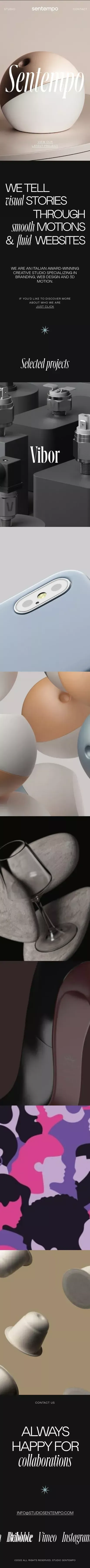 Studio Sentempo |  Web, 3D Motion and Branding Studio. mobile view