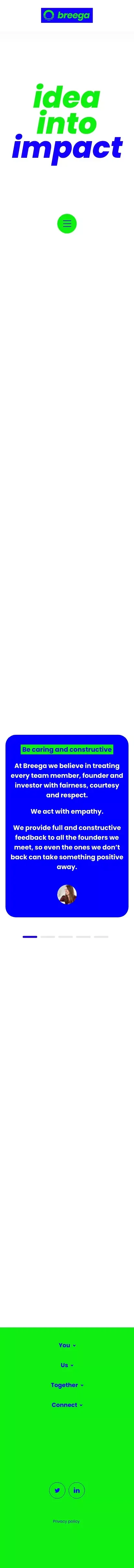 Breega - idea into impact mobile view