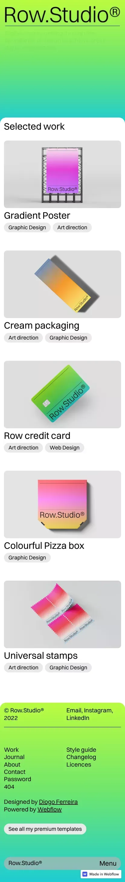 Row.Studio® – Webflow HTML website template mobile view