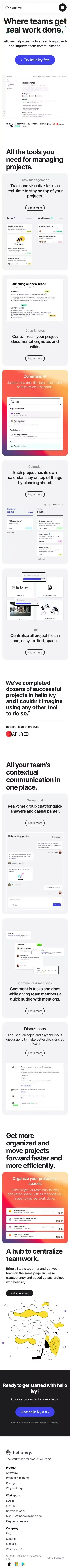 hello ivy - Project Management & Team Collaboration Software mobile view