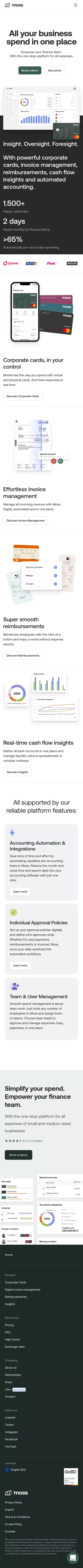 Moss: The all-in-one spend management platform mobile view
