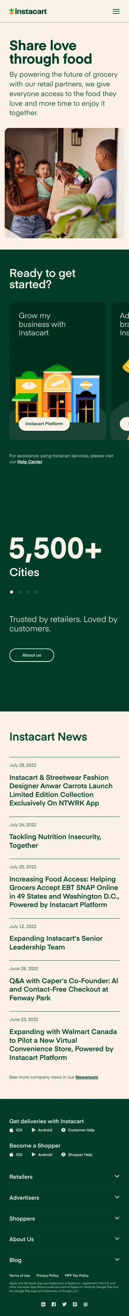 Instacart Company | Home mobile view