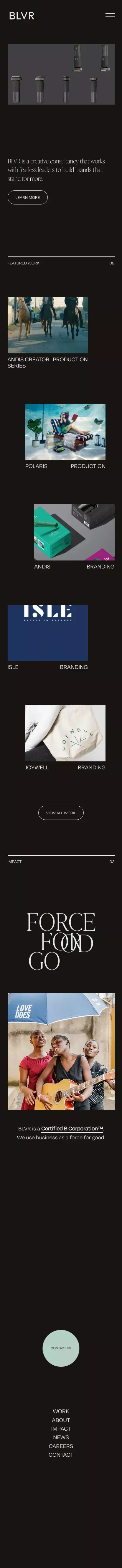 BLVR | Belief-Led Creative Agency - Certified B Corporation mobile view
