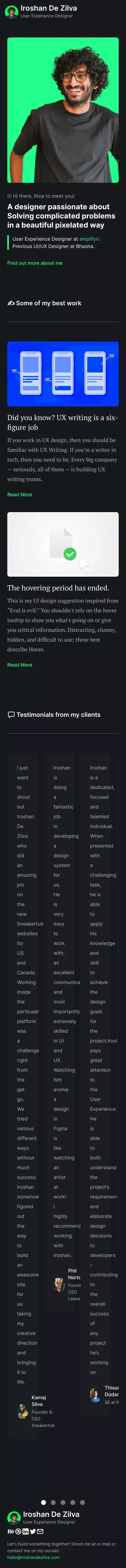 Iroshan De Zilva | • User Experience designer mobile view