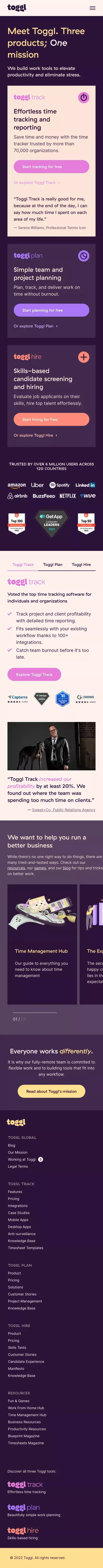 Toggl: Time Tracking, Project Planning and Hiring Tools to Help Teams Work Better mobile view