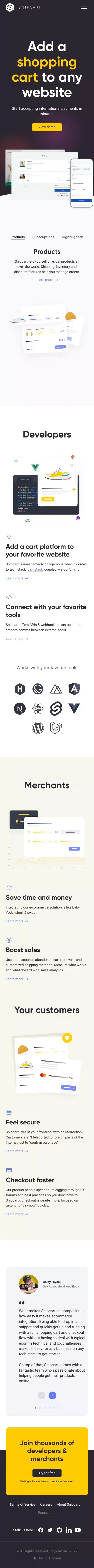 Add a Shopping Cart to Any Website in Minutes - Snipcart mobile view