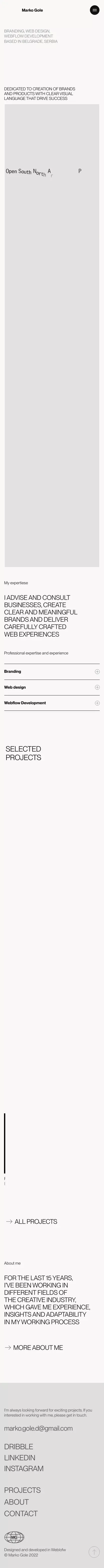 Marko Gole, brand and web designer portfolio website mobile view