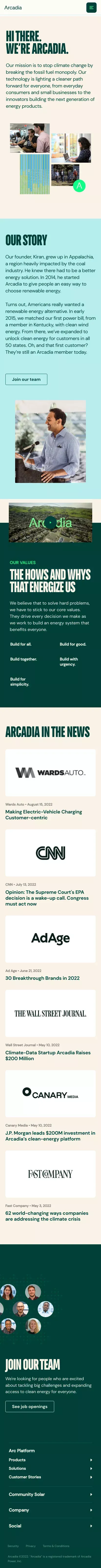 Arcadia | About Us mobile view