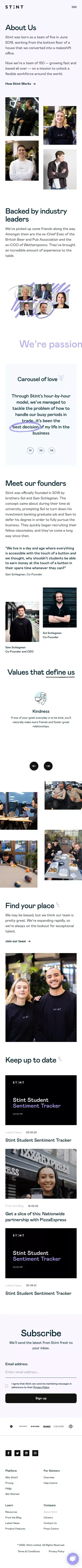 Stint - About mobile view