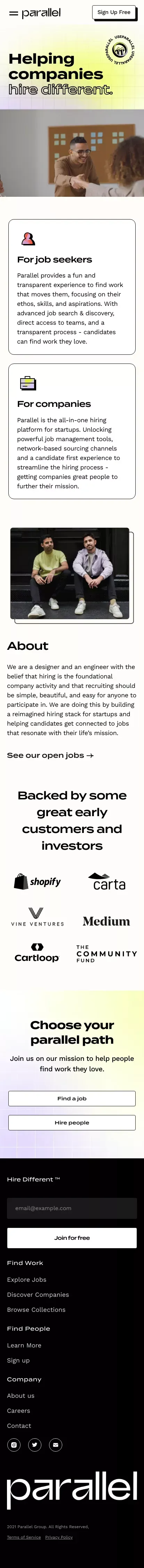 Parallel | About Us mobile view
