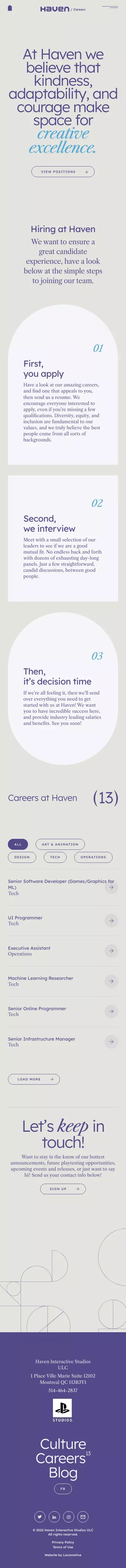 Careers | Haven Studios mobile view