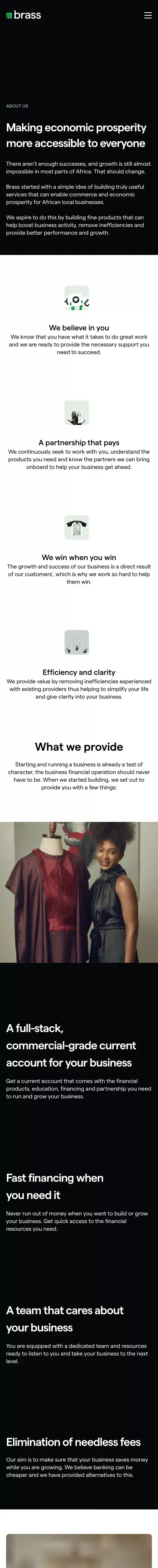 About us — Brass Business Banking mobile view
