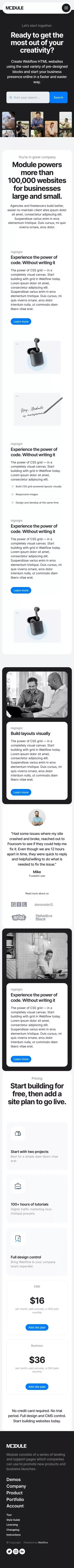 Landing #5 · Module – Webflow HTML website template mobile view