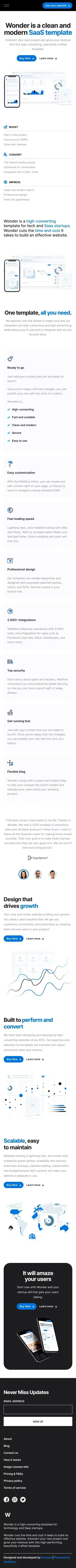 Wonder - Webflow HTML Website Template mobile view