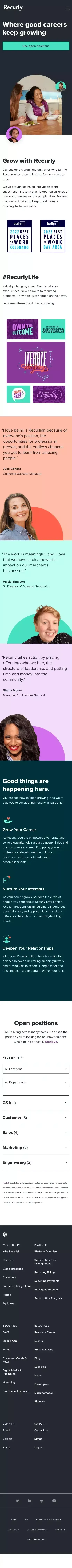 Join our team | Careers |  Recurly mobile view