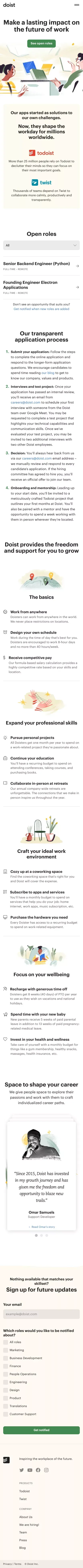 Careers | Doist mobile view
