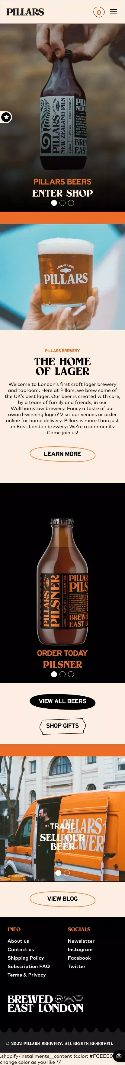 Pillars Brewery - Craft Lager Brewery East London mobile view